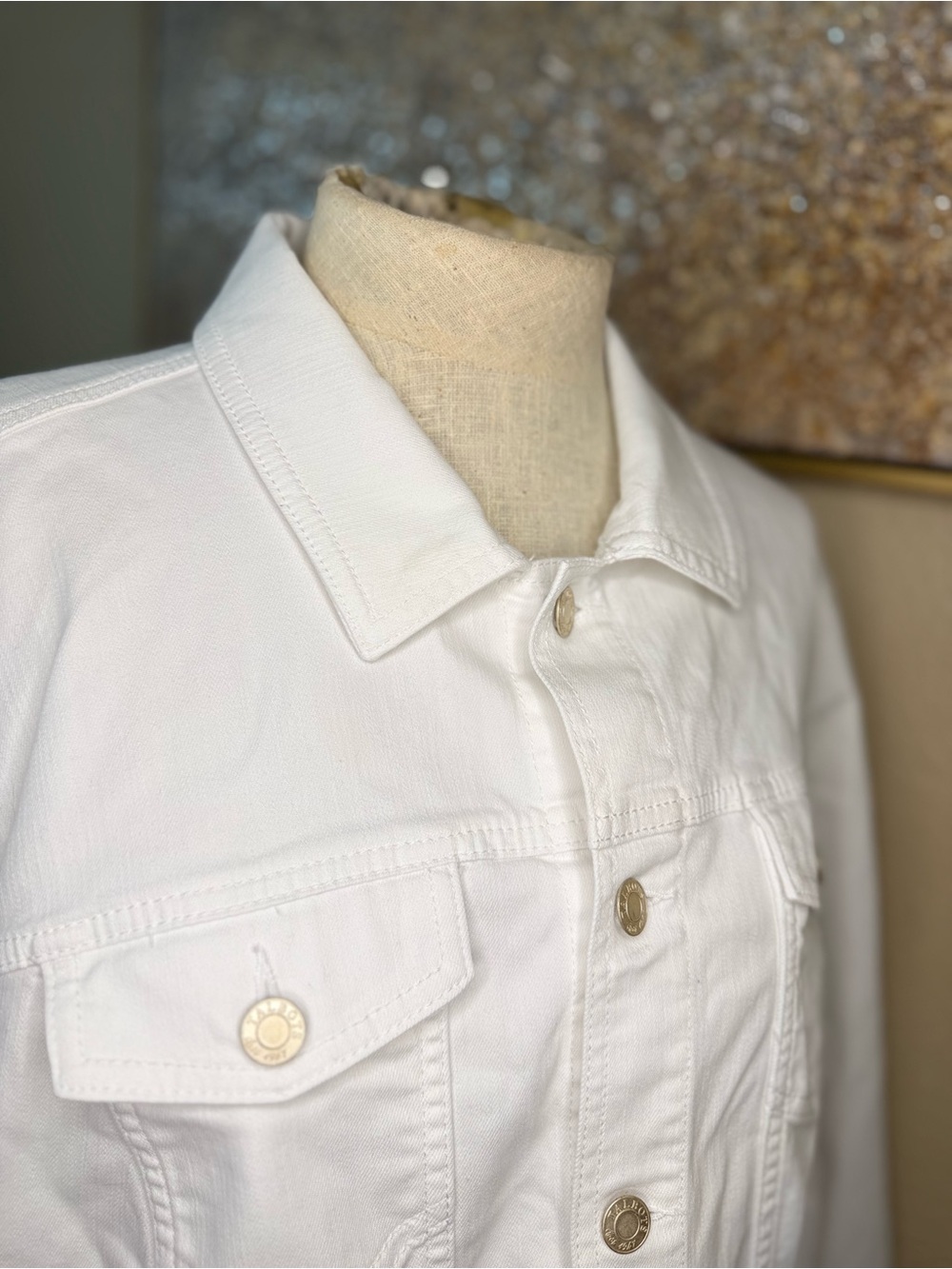 Talbots Plus White Denim Trucker Jacket Jean Coat Size 2X Classic Casual - Picture 4 of 8